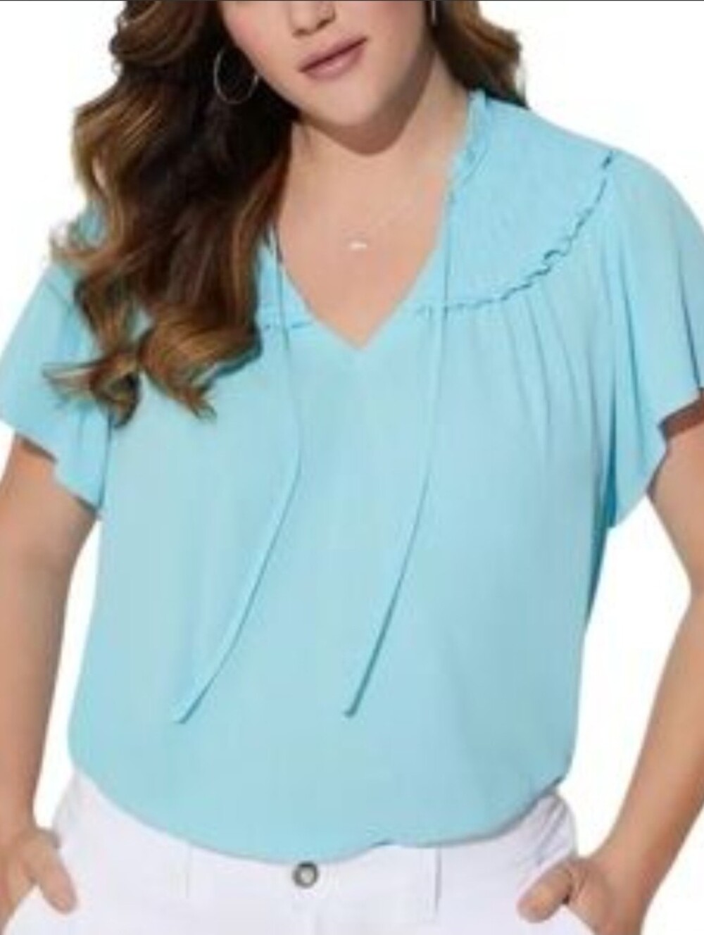 Torrid Light Aqua V-Neck Tie-Detail Blouse Size 0X